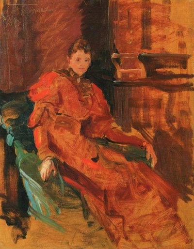 Dame in rood kleed door Curt Herrmann
